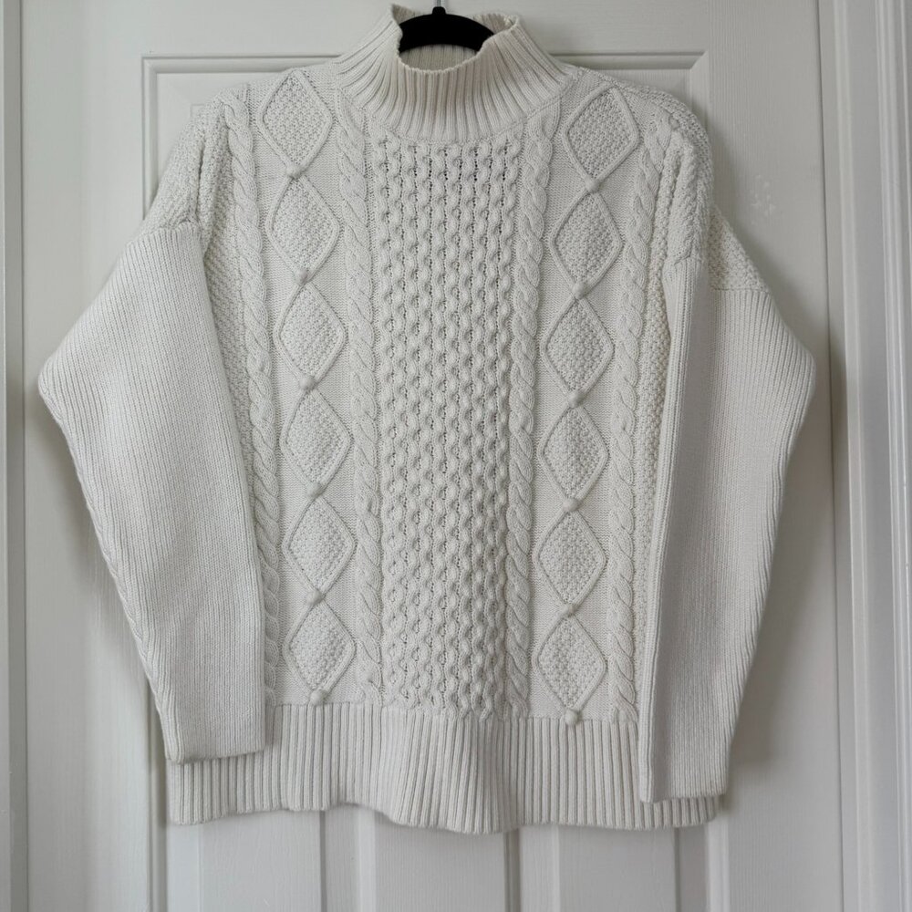 J. Crew Cotton Mock Neck Sweater, Medium, Ivory Cream